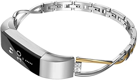 Wearlizer Compatible for with Fitbit Alta Bands Small Silver Rose Gold Fitbit Alta hr Women Metal Replacement Bands Accessories Straps Bracelet Bangle Wrist Bands Small/Large