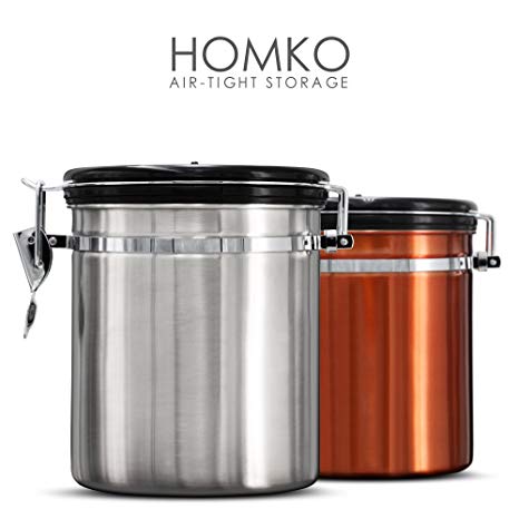 HOMKO Stainless Steel Coffee Canister Airtight Coffee Vault with co2 Valve - Kitchen Storage Container Box For Coffee Whole Beans Or Grounds (16oz, Silver)