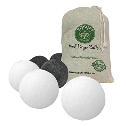 SoSoft Wool Dryer Balls 100% Premium So Soft Wool Dryer Balls XXL Hand Made in Nepal All Natural Eco Friendly All Natural Fabric Softener (Gray and White)