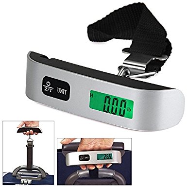 Display Luggage Scale Green Backlight LCD, Portable Handheld Travel Scale LCD 50kg/110lb For luggage / Suitcase / Baggage With Rubber Paint Handle & Temperature Sensor