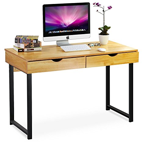 Tribesigns Computer Desk Modern Stylish 47" Home Office Study Table Writing Desk Workstation with 2 Drawers, Pear Wood Color