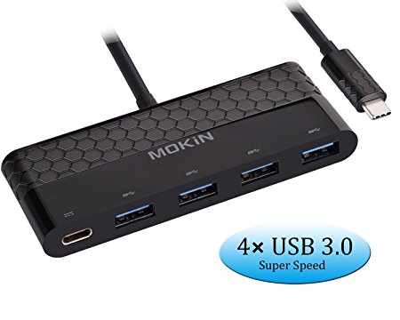 MOKiN USB-C to USB Adapter with 4-port USB 3.0 and USB C/F - Black