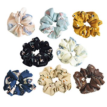 Teemico 8 Pack Colorful Bobbles Elastic Hair Bands Chiffon Floral Fabric Hair Ties, 8 Colors (Style 3)