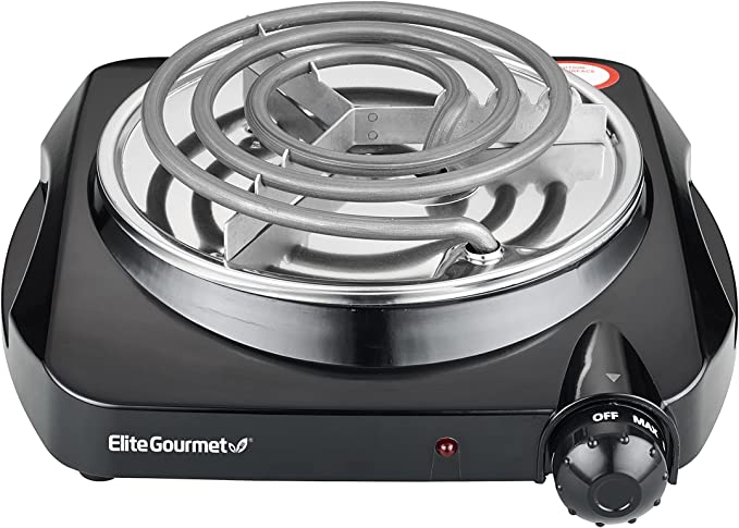 Elite Gourmet ESB301C Single Countertop Portable Small Buffet Burner Electric Hot, Coiled Heating Plate, Temperature Control, Dorms, RV, Camping, Black