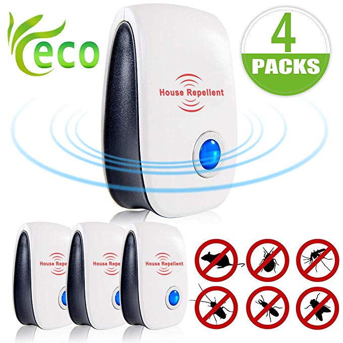 KOEPUO Ultrasonic Pest Repellent, Plug In Pest Repeller Electronic Pest Control for Roaches, Bugs, Ants, Spiders, Fleas, Mice, Mosquitoes and Other Insects Rodents, Non-toxic Eco-Friendly (4 Pack)