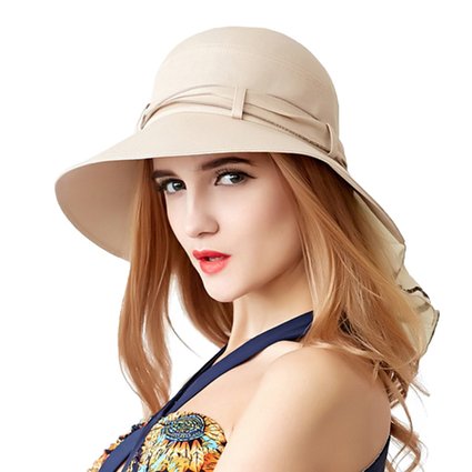 Afala Women's Summer Wide Brim Visor Sun Hat with Neck Flap