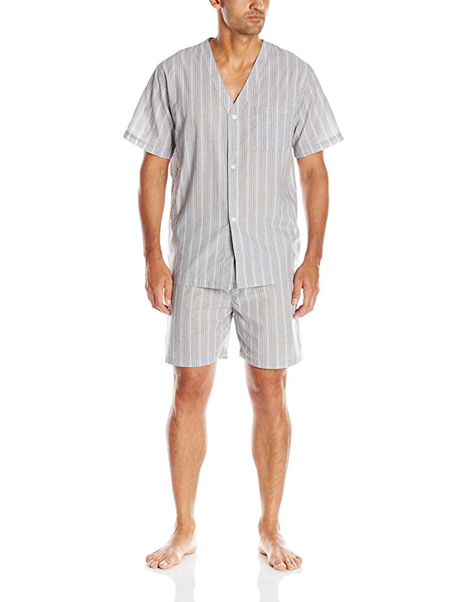 Geoffrey Beene Men's Broadcloth Short Sleeve Knee-Length Pajama Set