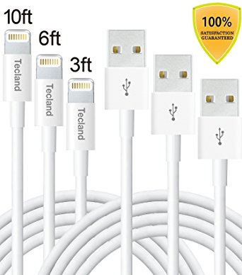 Tecland 3Pack 3FT 6FT 10FT Lightning Cable Lightning to USB Charging Cord Charger for iPhone 6s,6, 6plus,6s plus, iPhone 5s 5 5c SE, iPad & iPod (white)