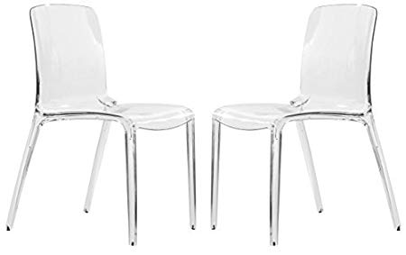 LeisureMod Adler Mid-Century Modern Dining Side Chair, Set of 2 (Clear)
