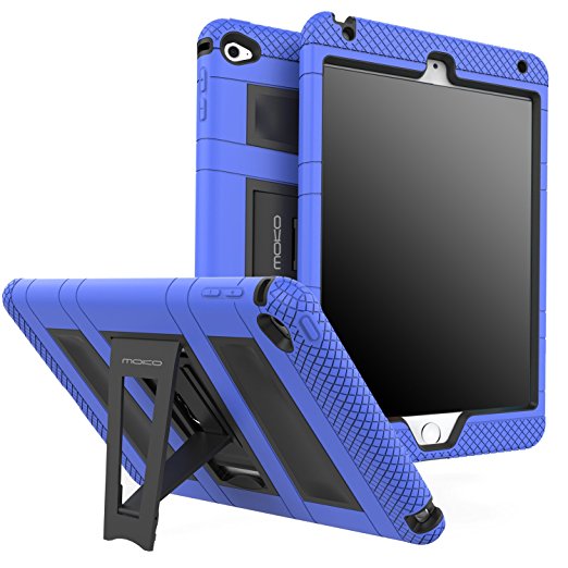 MoKo Case for iPad Mini 4 - Silicone   Black Hard Polycarbonate Protector Cover Case with Foldable Stand & Built-in Screen Protector / Bumpers for Apple iPad Mini 4 2015 Tablet, BLUE