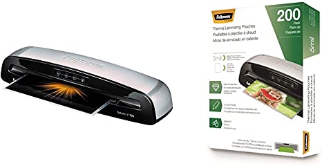 Fellowes 5736606 Laminator Saturn3i 125, 12.5 inch, Rapid 1 Minute Warm-up Laminating Machine, with Laminating Pouches Kit & Thermal Laminating Pouches, Letter Size Sheets, 5mil, 200pk