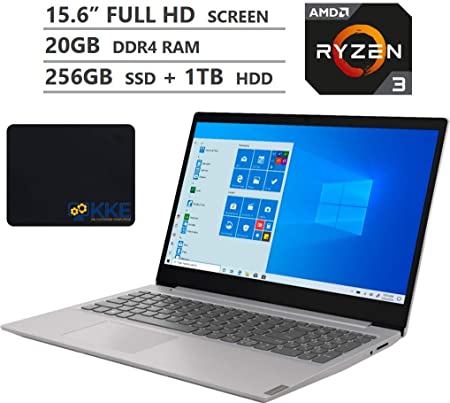 Lenovo Ideapad S145 Laptop, 15.6" Full HD Screen, AMD Ryzen 3 3200U Processor up to 3.5GHz, 20GB DDR4 RAM, 256GB SSD   1TB HDD, HDMI, Wireless-AC, Bluetooth, Windows 10 Home, Grey, KKE Mousepad Bundle