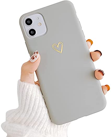Ownest Compatible with iPhone 11 Case for Soft Liquid Silicone Gold Heart Pattern Slim Protective Shockproof Case for Women Girls for iPhone 11-Gray