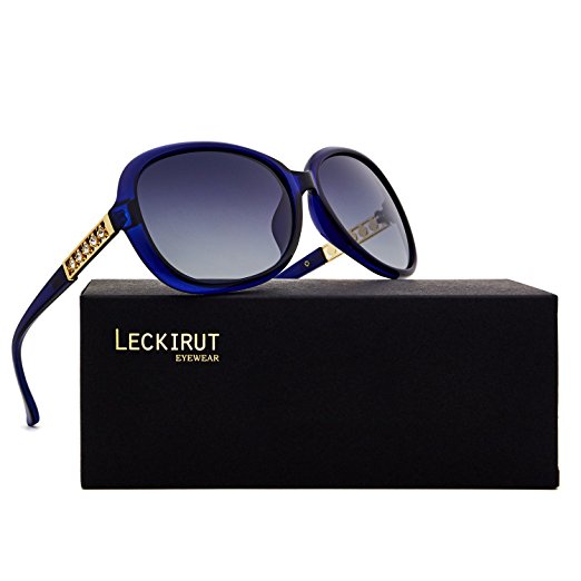 Leckirut Womens Oversized Polarized Sunglasses UV400 Protection Rhinestone Frame Sun Glasses for Driving Travelling