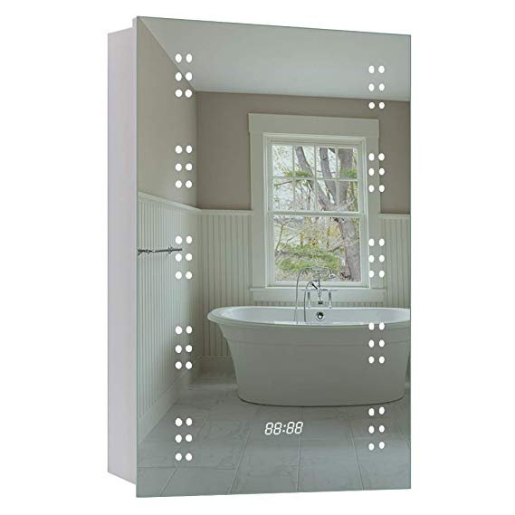 Warmiehomy Morden Bathroom Mirror Cabinet 60 LED with Shaver Socket Demister and Sensor 70x50cm