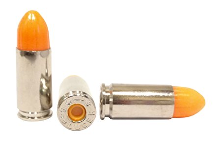 St Action Pro Pack Of 5 Inert 9mm 9x19mm Parabellum NATO Luger Pistol Orange Safety Trainer Cartridge Dummy Ammunition Ammo Shell Rounds with Nickel Case
