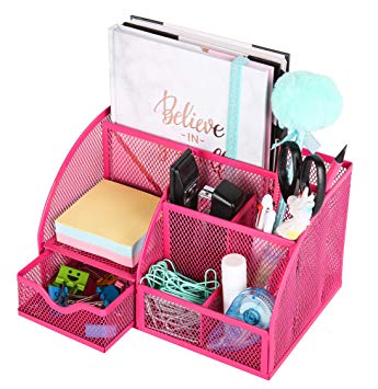 Exerz Mesh Desk Organizer Office with 6 Compartments   Drawer/Desk Tidy Candy/Pen Holder/Multifunctional Organizer EX348 Pink