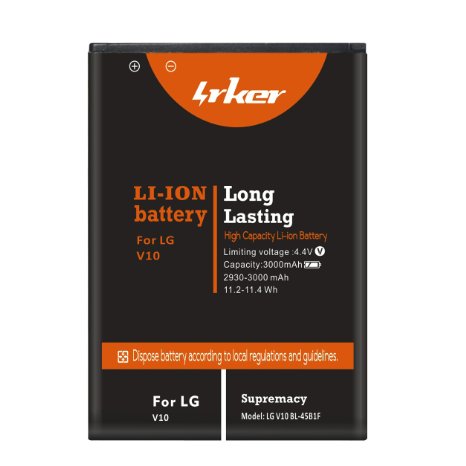 LG V10 Battery: Lrker Spare Extra [Long Lasting] Replacement Li-Ion Battery 3000mAh BL-45B1F for LG V10 Phone(1*Battery, Charger not included)