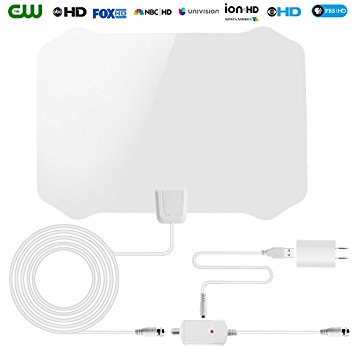 HDTV Antenna,50 Mile Range Digital TV Receiver with Detachable Amplifier, 13ft Coax Cable，Indoor TV Antenna White Upgrated Version(2018 New version,supports 1080p,4K)