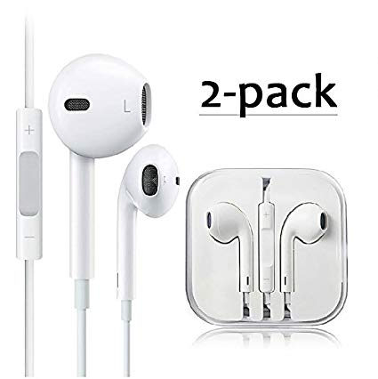 2 Pack Premium Earphones/Earbuds/Headphones/Headsets to 3.5mm with Stereo Mic&Remote Noise Isolating Control Headphone Compatible with iPhone for Most Smartphones - White