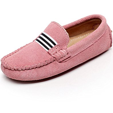 Shenn Boys Girls Cute Strap Slip-On Comfortable Dress Suede Leather Loafer Flats