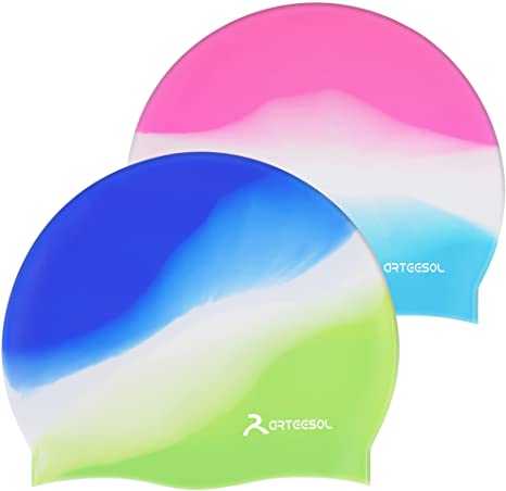 arteesol Swim Cap Kids - Silicone Swim Cap for Kids Waterproof Kids Swim Cap Comfortable Fit for Long Hair and Short Hair for Boys Girls Children Junior Aged 5-12