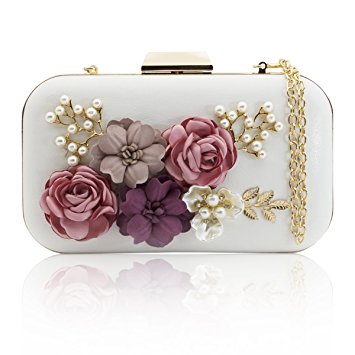 J&F Women Clutches Purses Bags Flower Leather Envelope Pearl Wallet Evening Handbag