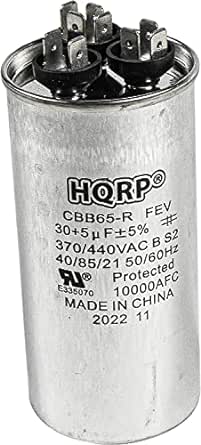 HQRP 30uf 5uf 370-440V Dual Run Capacitor Works with CBB65 AC Electric Motor Start HVAC Blower Compressor Furnace 30MFD 5MFD CBB65-R 27L877 97F9833 C3305R C4305R 97F9981 HC98JA031D PRCD305 UL Listed