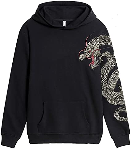 FLYCHEN Men's Fashion Embroidered Cotton Hoodies Unisex Pullover Sweatshirt