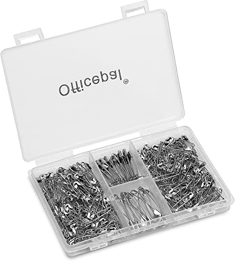Officepal Premium Quality 4-Size Pack of Safety Pins- Top 250-Count – Durable, Rust-Resistant Nickel Plated Steel Set- Best Sewing Accessories Kit for Baby Clothing, Crafts, Arts (4-Size in 1 No.001)