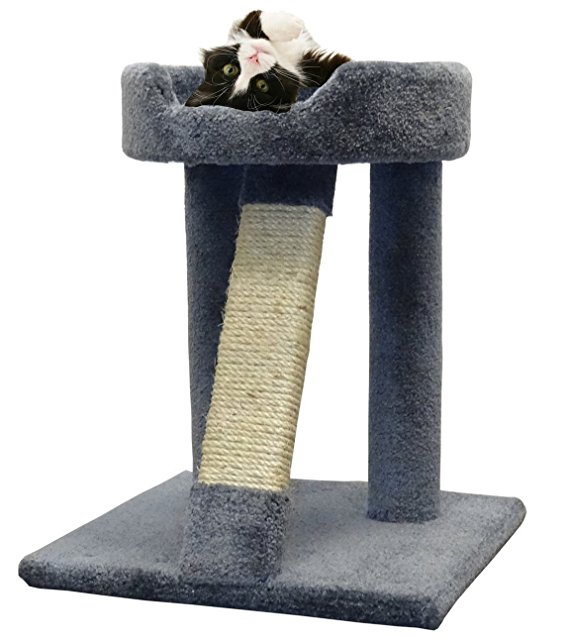 USA Made Wood Cat Scratching Post Bed Sisal Rope Carpet Cat Scratcher Pole in Gray