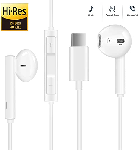 USB-C/Type-C Earphones, Hi-Res & DAC Chipset Headphones In-Ear Bass Noise Cancelling Earphone for Google Pixel 3/3XL/2/2XL, Xiaomi,Huawei P40/P30/Pro/Mate30/Mate20, Sony, HTC U12/U11/10, OnePlus 7T/7