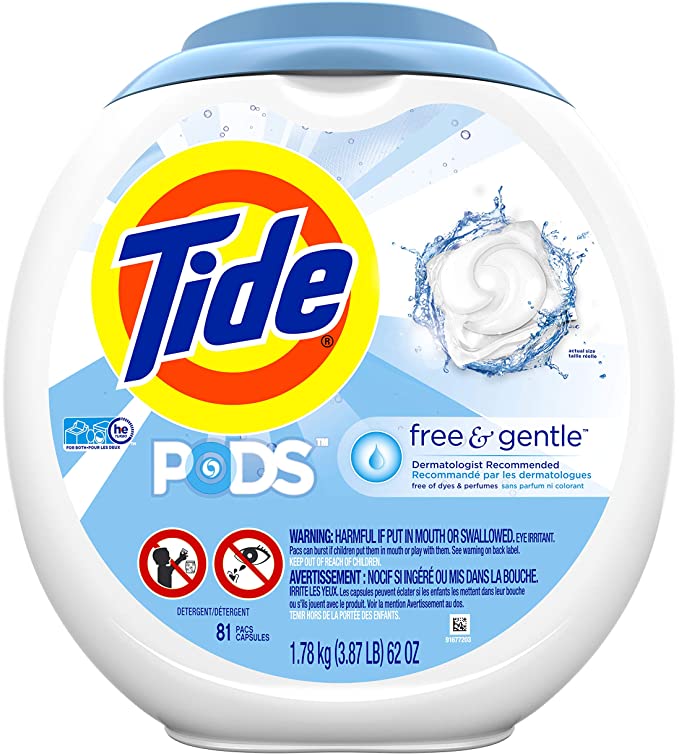 Tide Free and Gentle Laundry Detergent Pods, 81 Count, Unscented and Hypoallergenic for Sensitive Skin