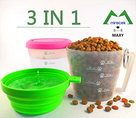 Premium Travel Dog Food Container. Collapsible Dog Bowl. Dog Food Measuring Cup. Perfect Gift for Dog. Durable Plastic. Universal Size. Dishwasher Free, BPA Free. FDA Approved. MAXY by Mirecek