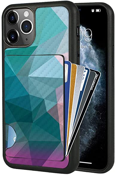 iPhone 11 Pro Max Wallet Case, iPhone 11 Pro Max Case with Card Holder, ZVEdeng Credit Card ID Holder Card Clip Cover Carbon Fiber Shockproof Slim Case for Apple iPhone 11 Pro Max 6.5 inch Mixcolor