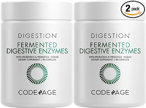 Codeage Digestive Enzymes Supplement, 3-Month Supply, Gut Health Probiotics, Prebiotics, Fermented Multi Enzymes, Plant-Based Superfood, One Capsule a Day, Vegan, Non-GMO - 2 Pack