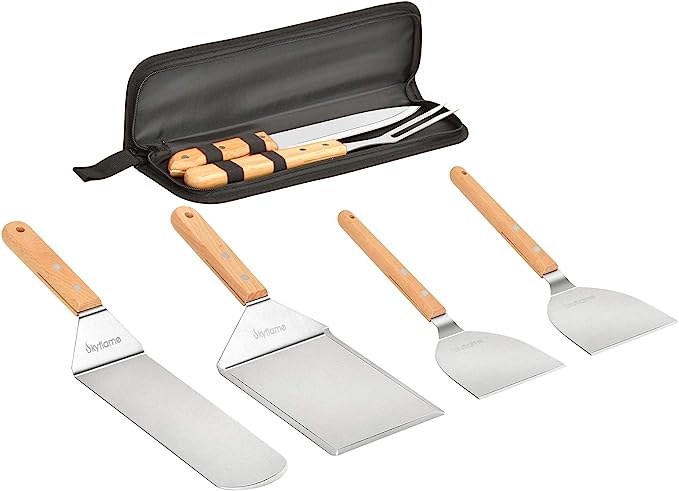 Skyflame Flat Top Griddle Kit, 6PCS Stainless Steel Grill Accessories Set with Cooking Spatula, Burger Turner, Pancake Burger Flipper and Meat Fork Set, Camping Tailgating Outdoor BBQ Essential