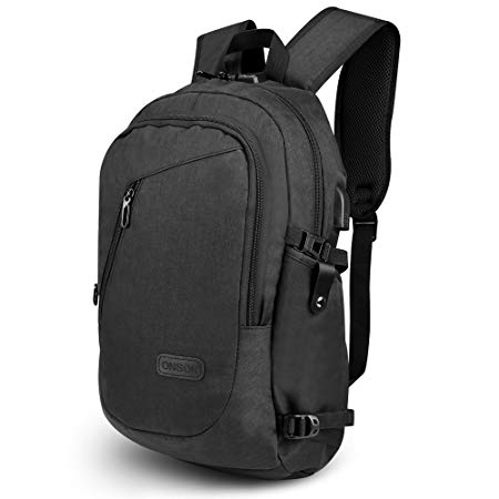 ONSON Anti Theft Business Laptop Backpack with USB Charging Port,Water Resistant Backpack for Men&Women,Fits 15.6 inch and Below Laptop/Notebook(Black)