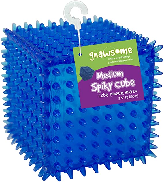 Gnawsome Spiky Squeaker Cube Dog Toy - Promotes Dental and Gum Health for Your Pet, Colors Will Vary, Model Number: 10113