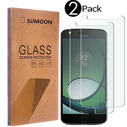SUMOON Moto Z Play Droid Screen Protector [2 PACK]- [9H Hardness] [Crystal Clear] [Bubble Free] Tempered Glass Screen Protector for Motorola Moto Z Play Droid 5.5 Inch (2 Pack)