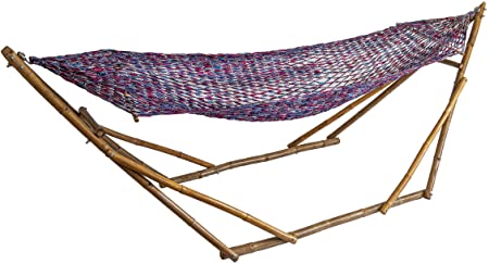 Bamboozations Bamboo Hammock Stand with Hammock New Models and Colors (Medium (9ft), Blue-Red)