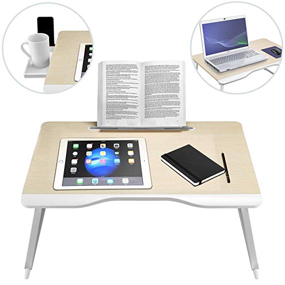 Cooper Table Mate [Folding Laptop Desk for Bed & Sofa] Couch Table, Bed Desk for Laptop, Writing, Study, Eating | Storage, Reading Stand (White Oak)