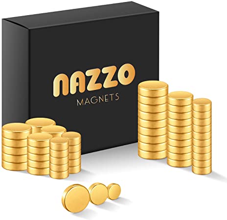 NAZZO Fridge Magnets, 3 Sizes Small Round Refrigerator Magnets, Small Strong Magnets, Office Magnets, Whiteboard Button Magnets, Neodymium Disc Magnets, 60Pcs, Gold