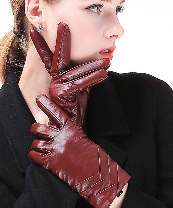 Harrms Best Luxury touchscreen Italian Nappa Genuine Leather Gloves for women's Texting Driving Cashmere Lining