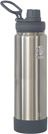 Takeya Actives Insulated Water Bottle w/Spout Lid, Stainless Steel, 22 Ounce