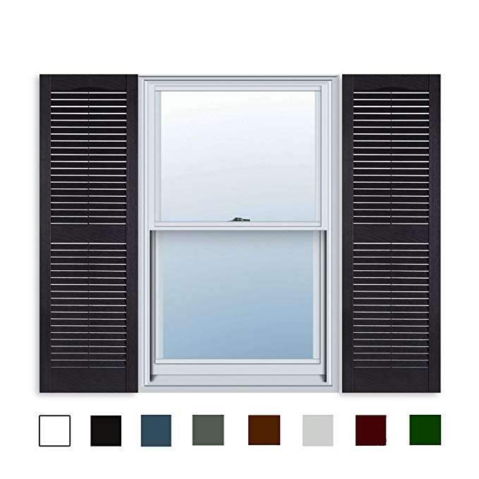 15 Inch x 47 Inch Standard Louver Exterior Vinyl Window Shutters, Black (Pair)