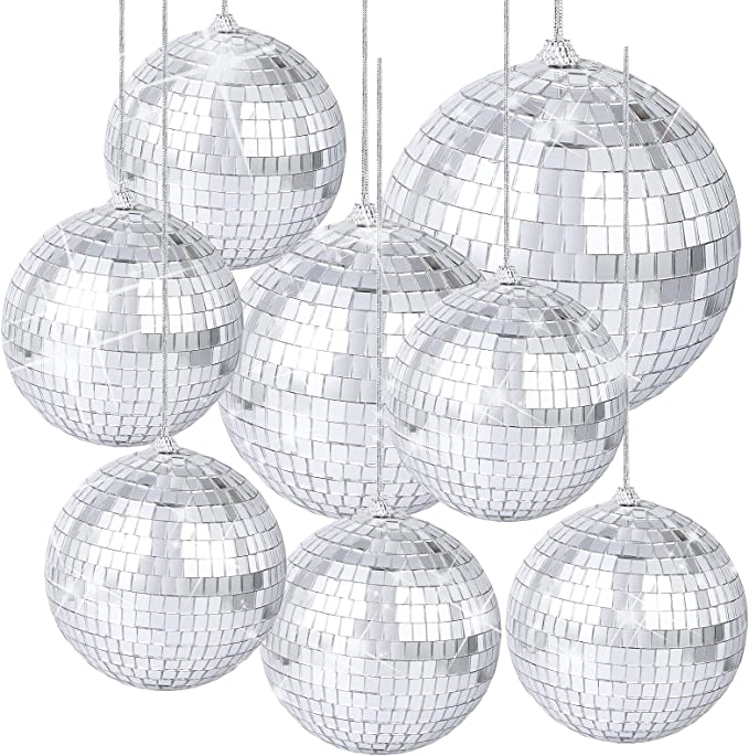 8 Pieces Mirror Disco Balls Silver Hanging Disco Light Mirror Ball for Retro Party, Fun Party, Home Bands Decorations