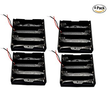 4 pack Battery Holder,SACKORANGE 18650 Battery Storage Case Plastic Box Holder Leads With 4 Slots for 6" Wire Leads