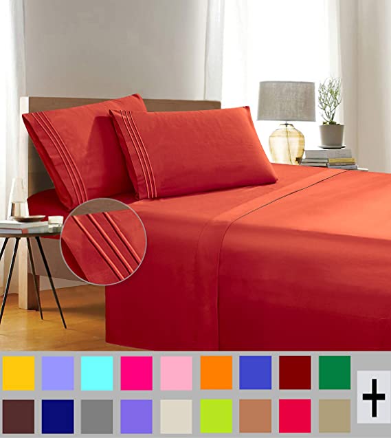 1500 Thread Count Wrinkle & Fade Resistant Egyptian Quality 4-Piece Bed Sheet Set Ultra Soft Luxurious Set Includes Flat Sheet, Fitted Sheet and 2 Pillowcases, California King, Rusty Red