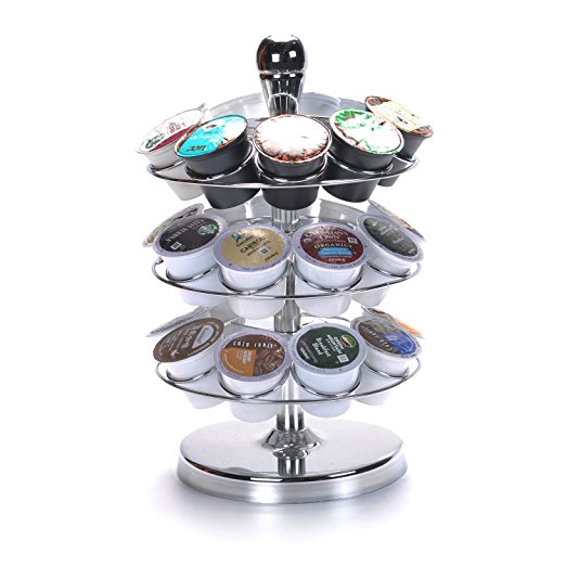 Coffee Pods Holder, MaxTronic 27 Coffee Pod Rotating Holder Rack Coffee Pod Storage Spinning Carousel Organizer Capsule Stand, Chrome Finish